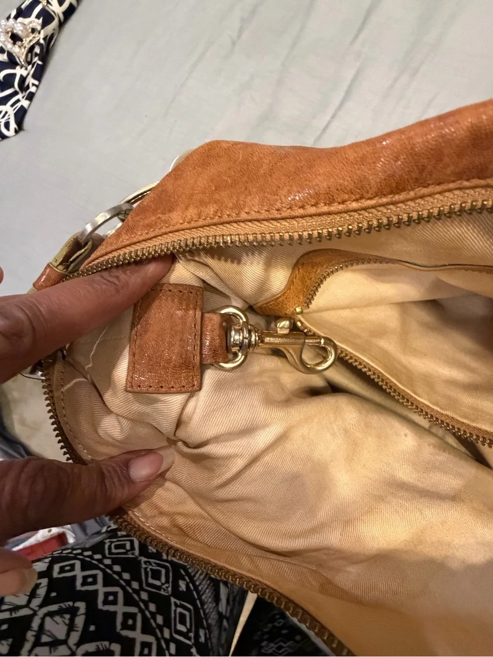 Alexis Hudson Tan Leather Shoulder Hobo with Gold Accents